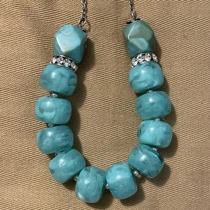 Turquoise and rhinestones silver necklace NWT